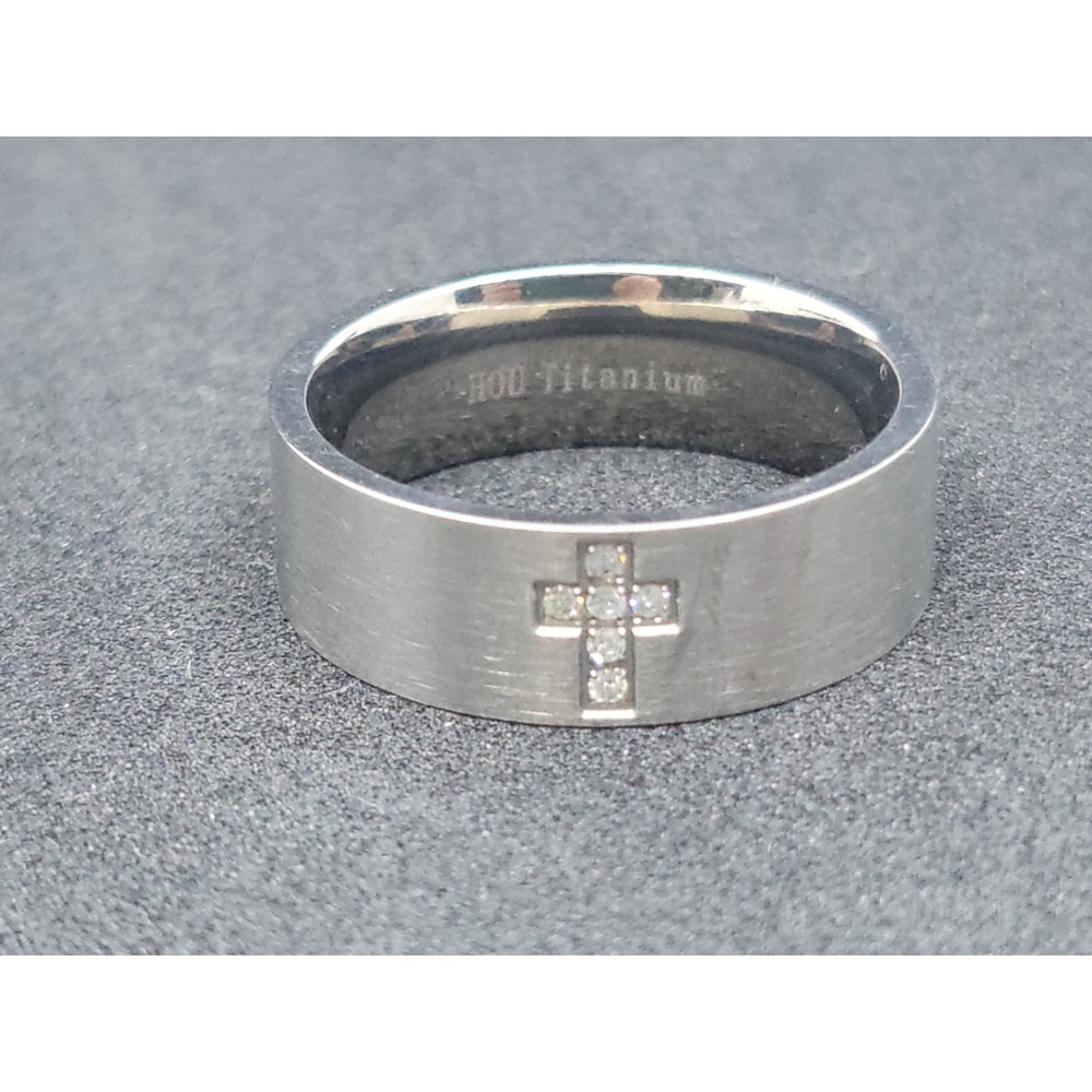 Mens Christian‎ Titanium Ring With Diamond Jewel Cross Size 12 Large